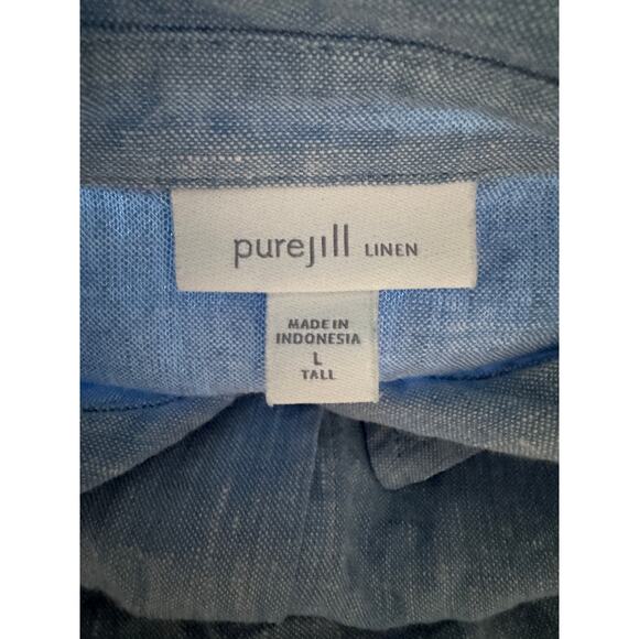 J Jill Pure Jill Linen Shirt Dress Midi Button Up Minimalist Lagenlook Pockets - Picture 2 of 7